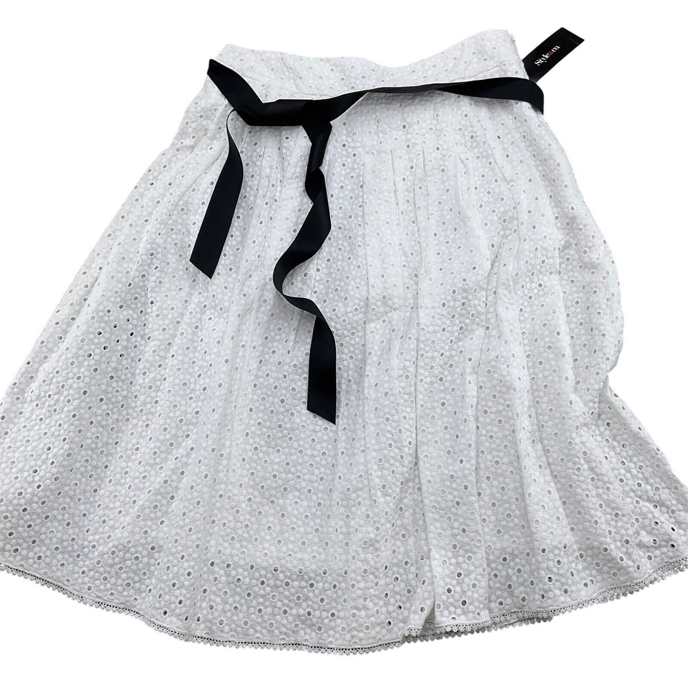 Style & Co Skirt Womens 6 White Eyelet Peasant Summer Cottage‎ Cotton Lined NWD